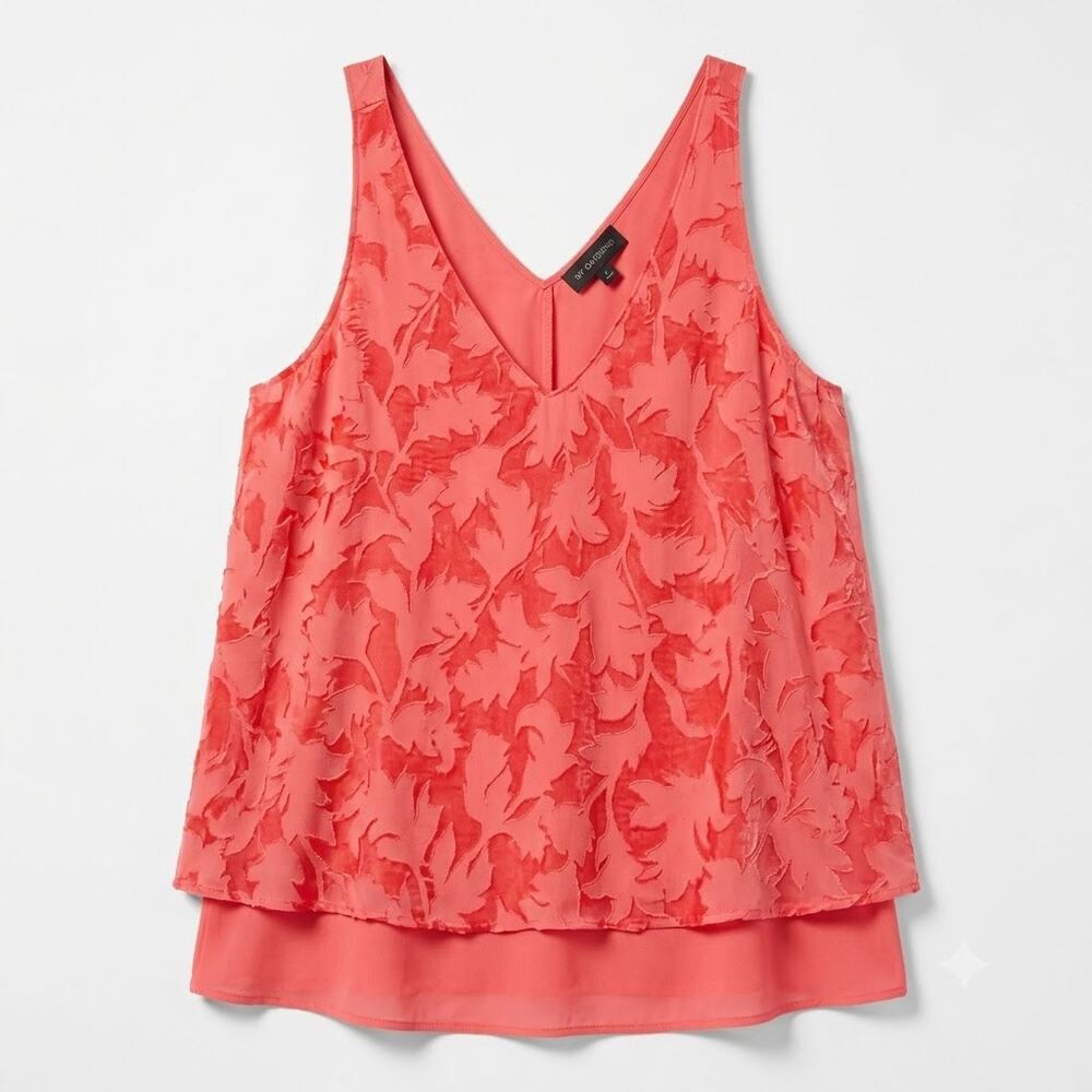 LANE BRYANT Sheer Jacquard Tank Orange V Neck Casual Womens Plus Size 24